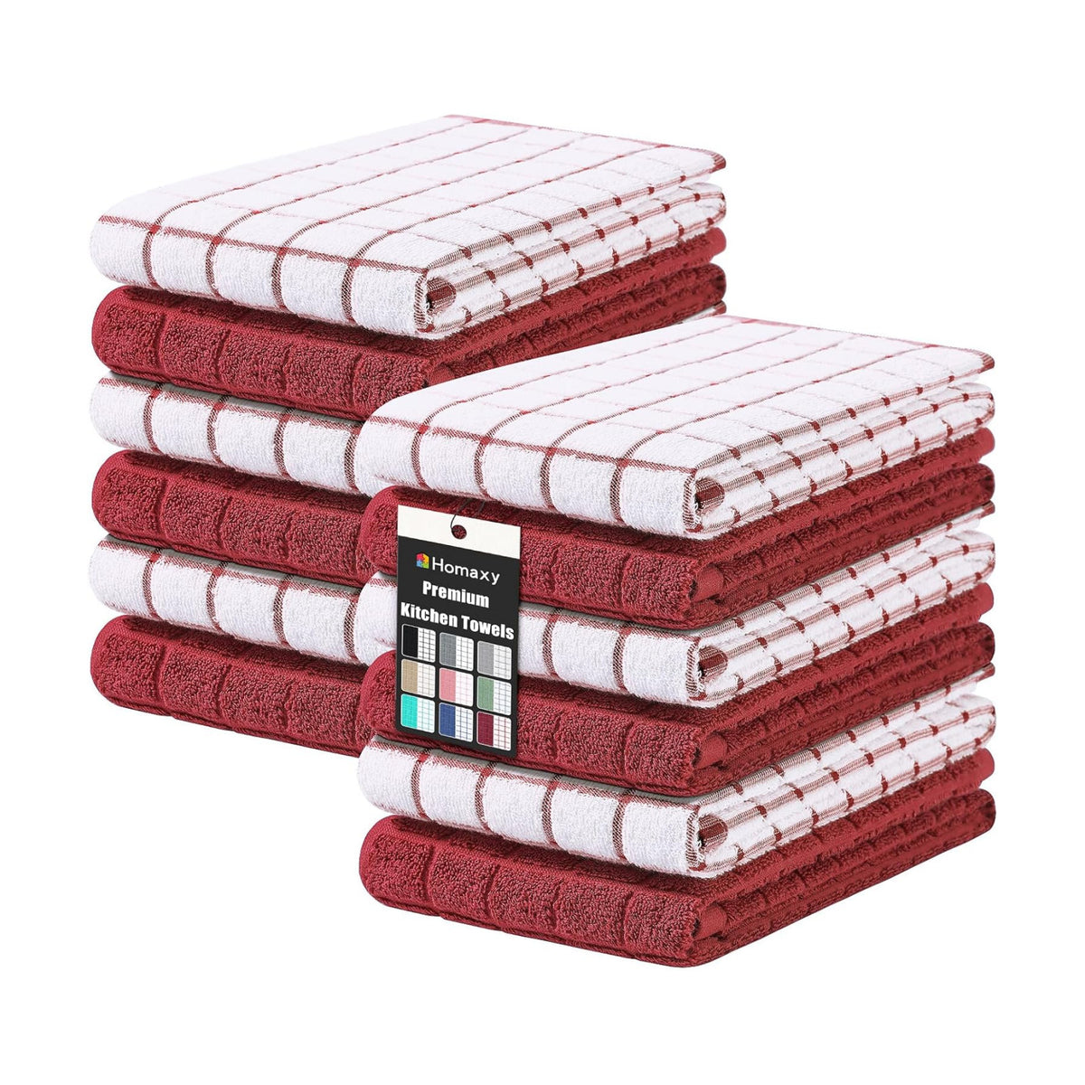 Homaxy Large Premium Cotton Kitchen Towels 16"x 28", 12 Pack, Rust | Natural Ring Spun 390 GSM Dish Towels, Super