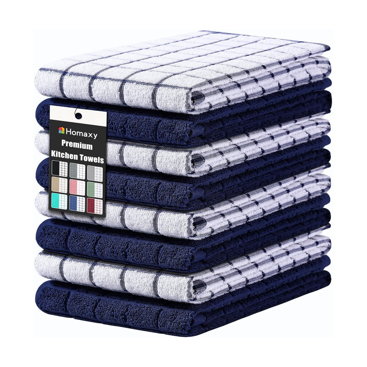 Homaxy Large Premium Cotton Kitchen Towels 16"x 28", 8 Pack, Dusty Blue | Natural Ring Spun 390 GSM Dish Towels, Super