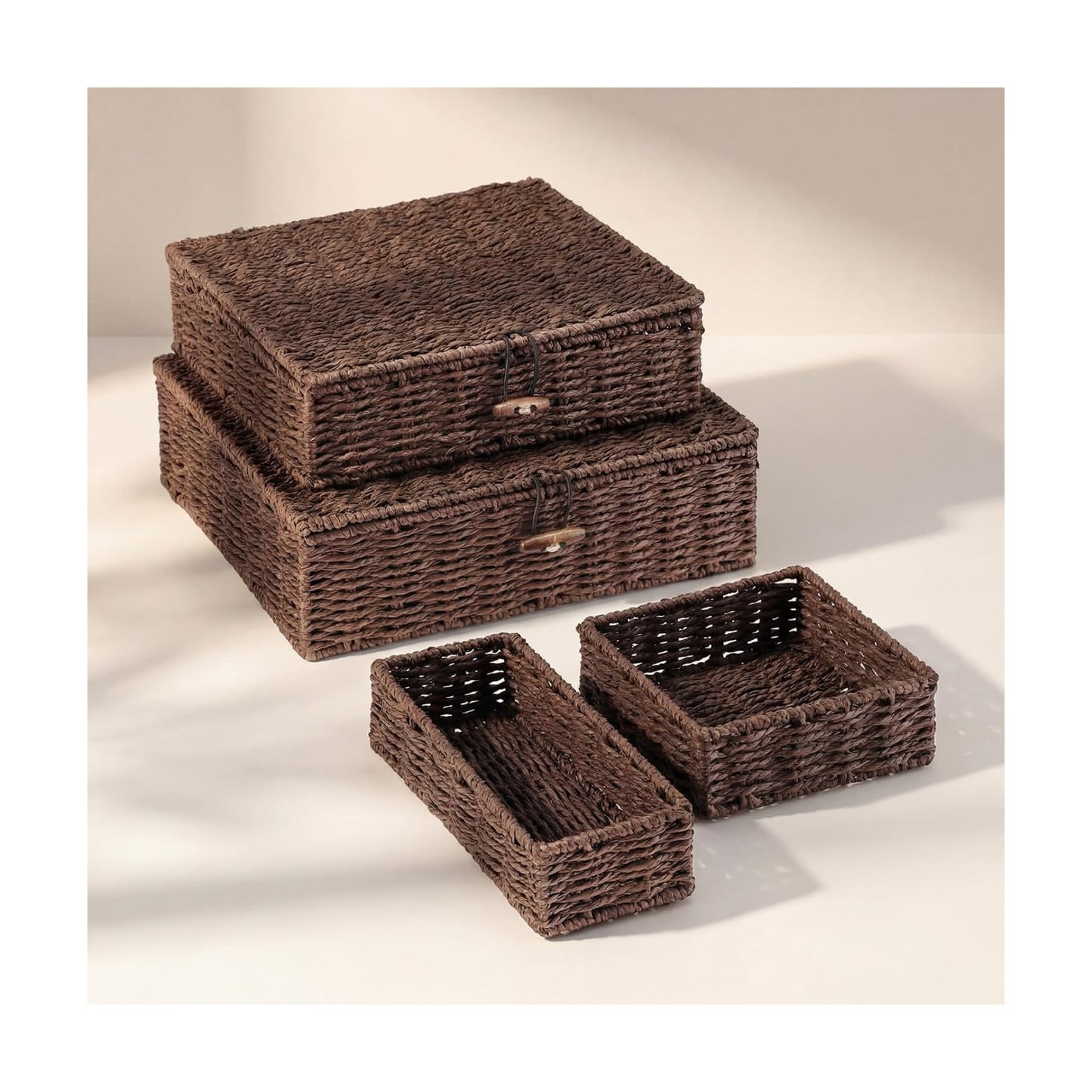 Woven Wicker Storage Baskets / Paper / Brown / Set of 4