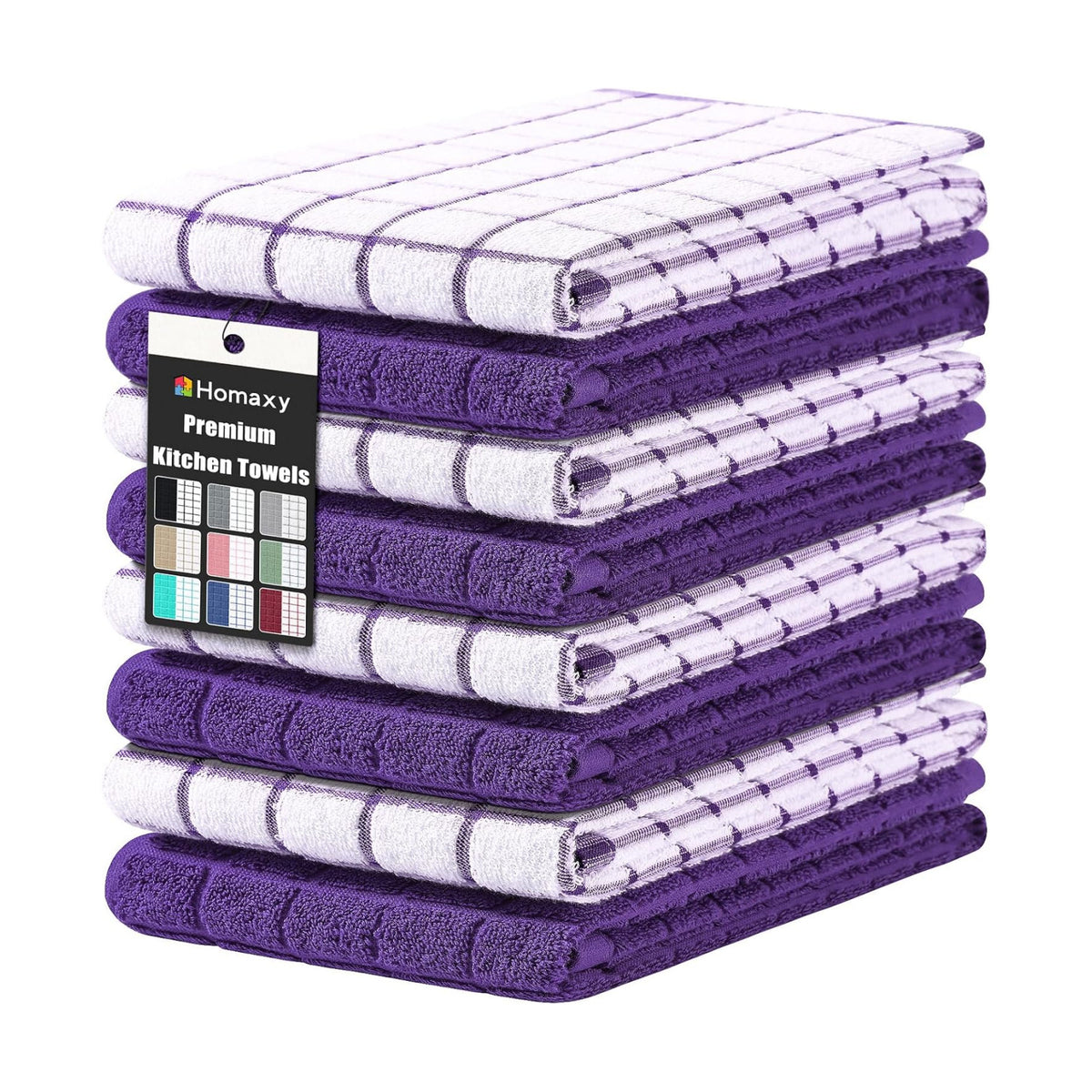 Homaxy Large Premium Cotton Kitchen Towels 16"x 28", 8 Pack, Purple | Natural Ring Spun 390 GSM Dish Towels, Super