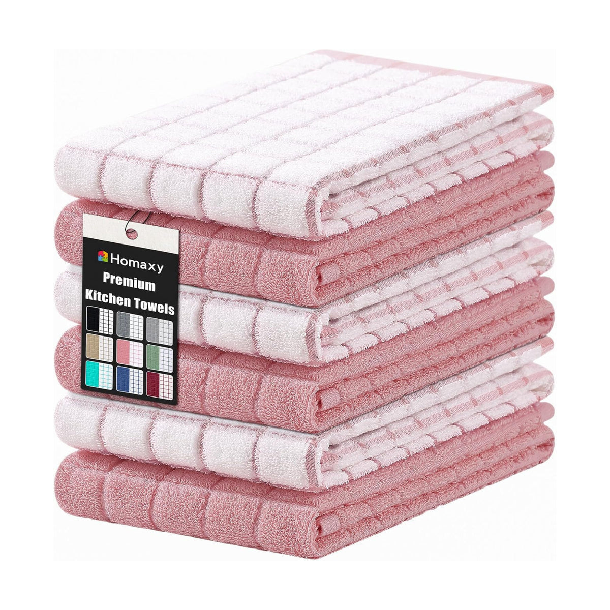 Homaxy Large Premium Cotton Kitchen Towels 16"x 28", 6 Pack, Rose | Natural Ring Spun 390 GSM Dish Towels, Super