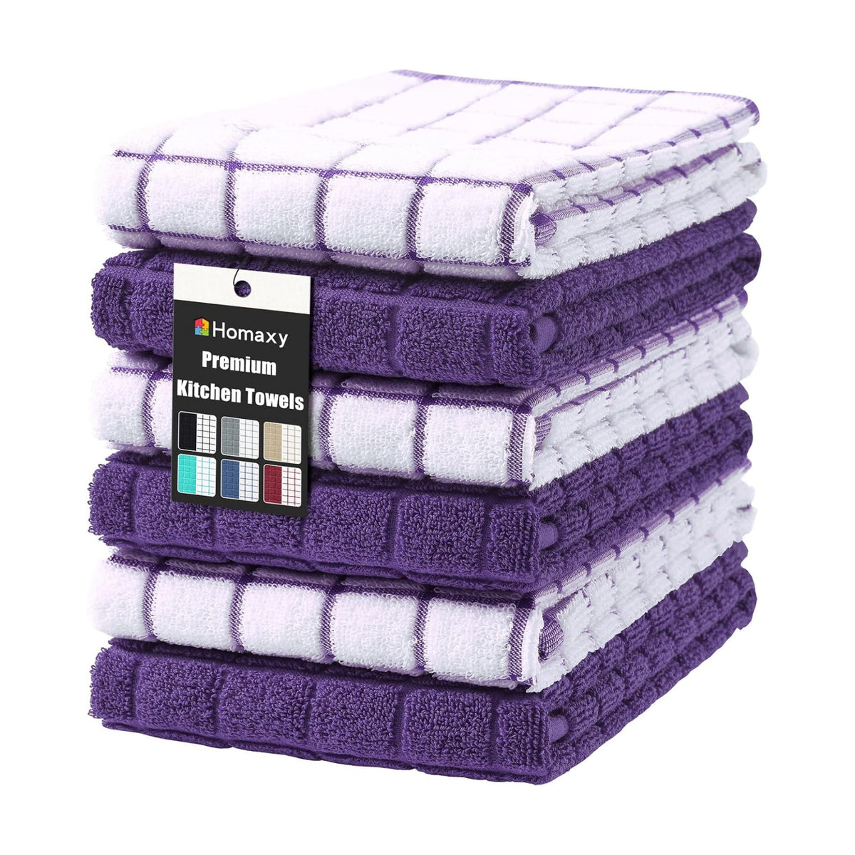 Homaxy Large Premium Cotton Kitchen Towels 16"x 28", 6 Pack, Purple | Natural Ring Spun 390 GSM Dish Towels, Super