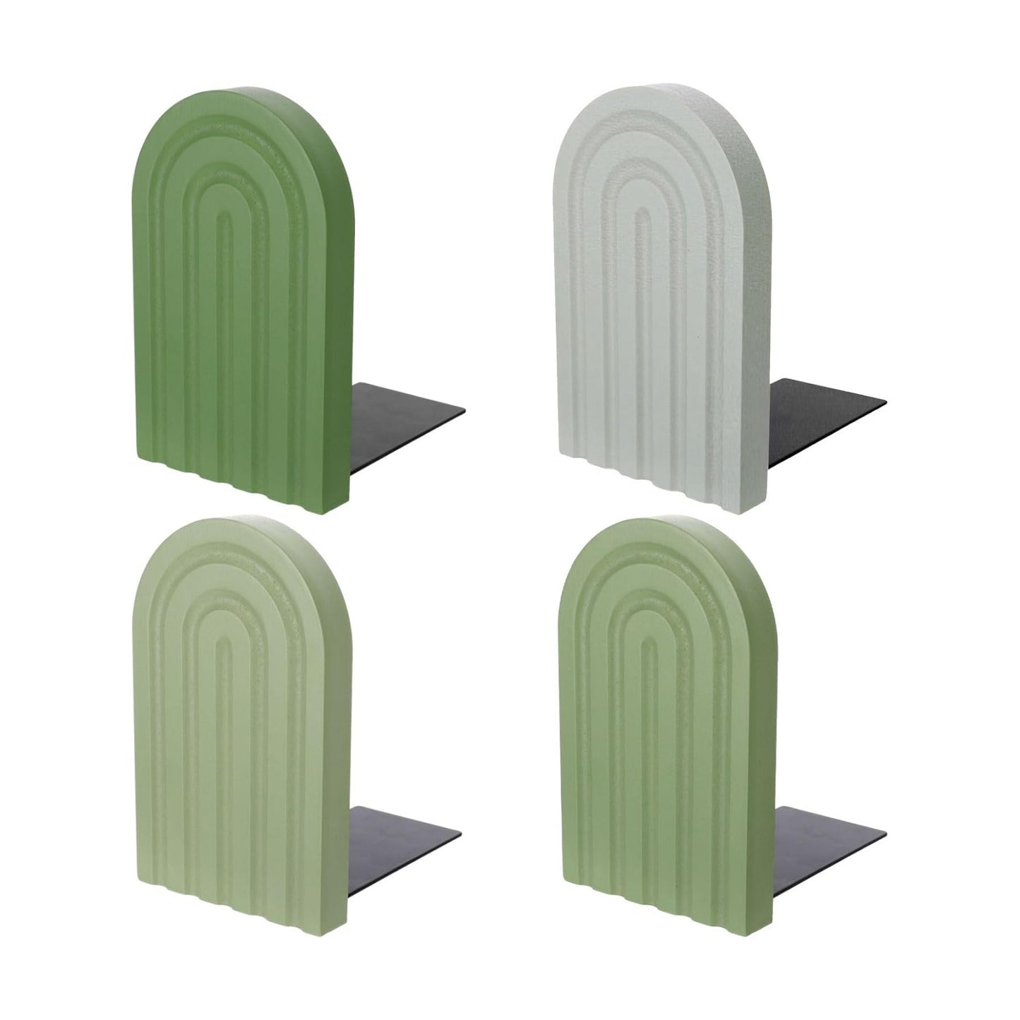 Boho Arch Wood Bookends Sage Rainbow Wooden Book Stands / Green / Set of 4
