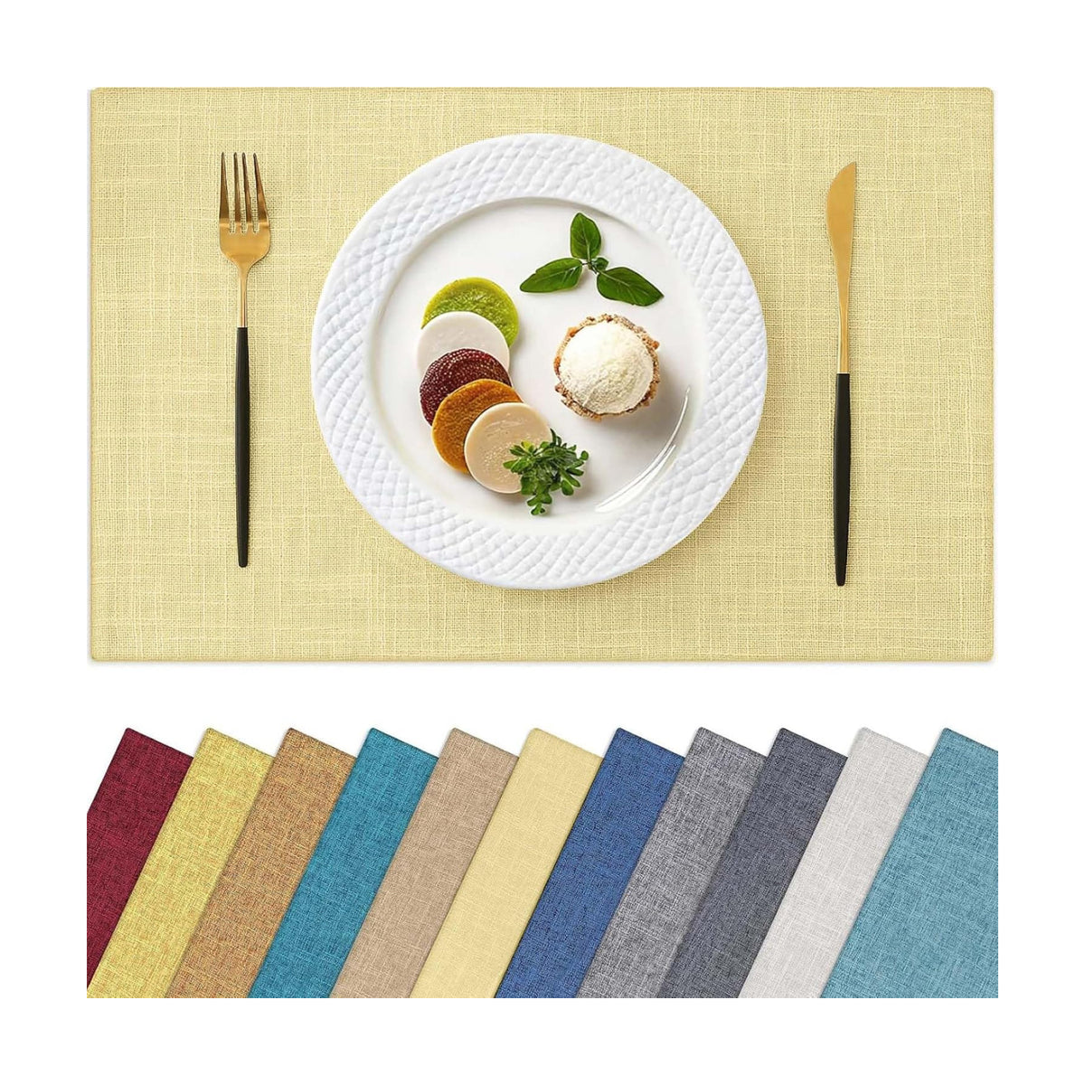 Homaxy Cloths Placemats for Dining Table Set of 6, 13" x 19", Lemon Yellow | Heat Resistant, Washable, Cotton Linen