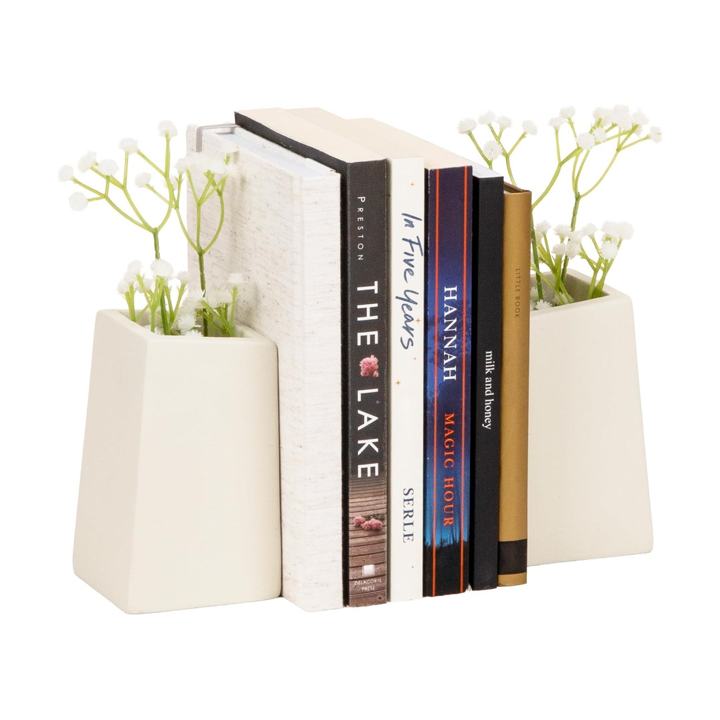 Cement Planter Bookends / White Cement Planter Bookend / Set of 2