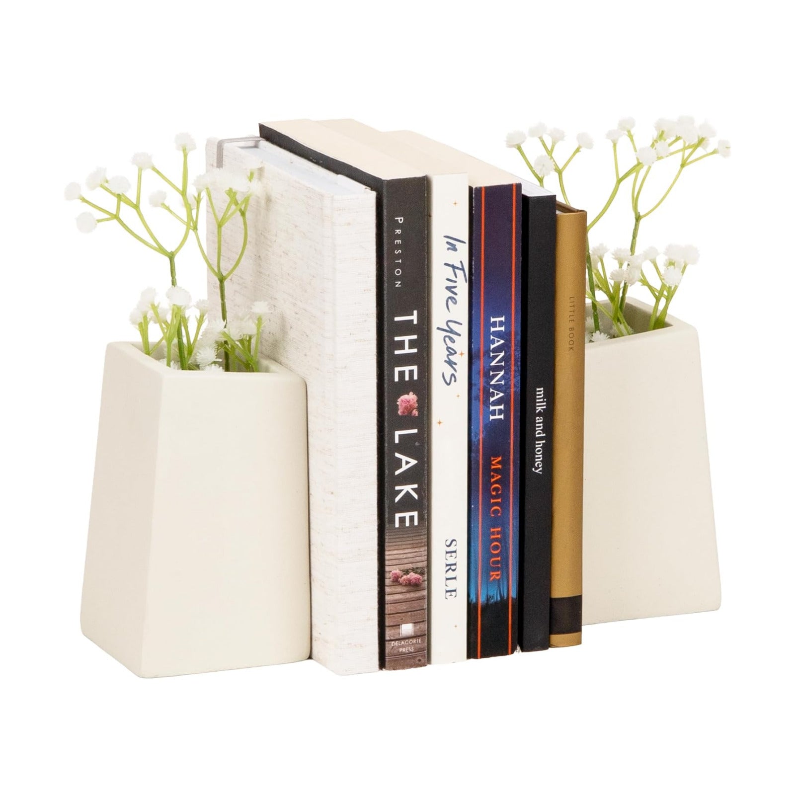 Cement Planter Bookends / White Cement Planter Bookend / Set of 2