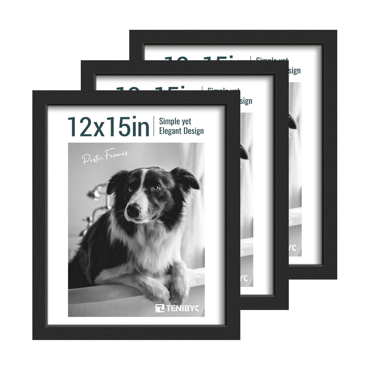 15x12 picture frame 3 Pack, Black Wood, Real Glass, Wall Hanging | Thick HD Tempered Glass, Large Poster Frame for Wall