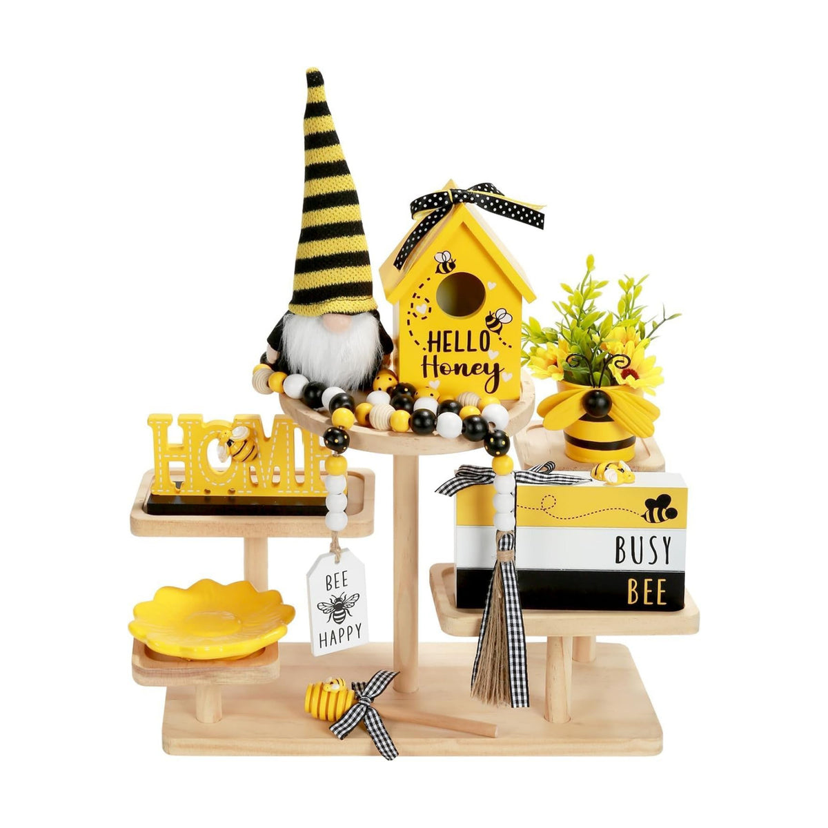 Spring Decorations for Home 8 Pcs Summer Bumble Bee Tiered Tray Decor Set