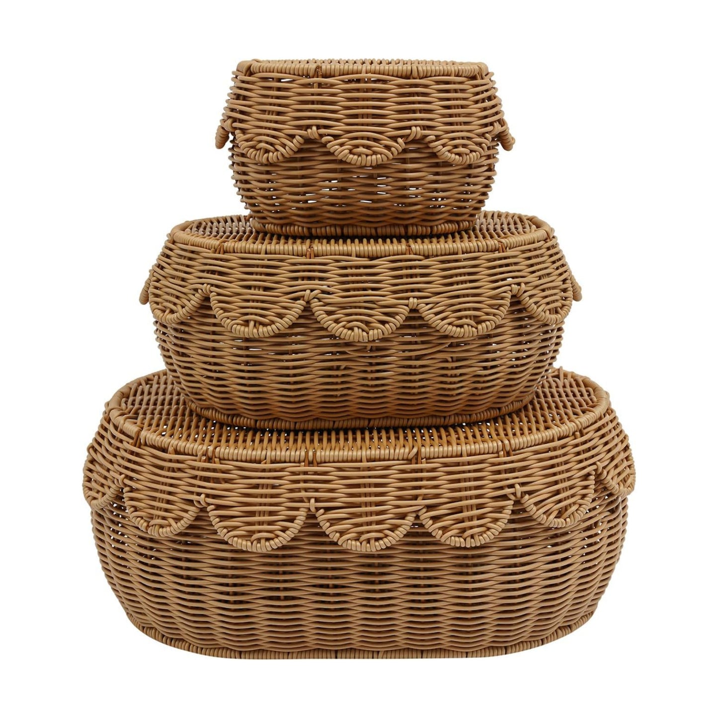 Scalloped Edge Baskets / Medium, Large, Small / Oval / Set of 3