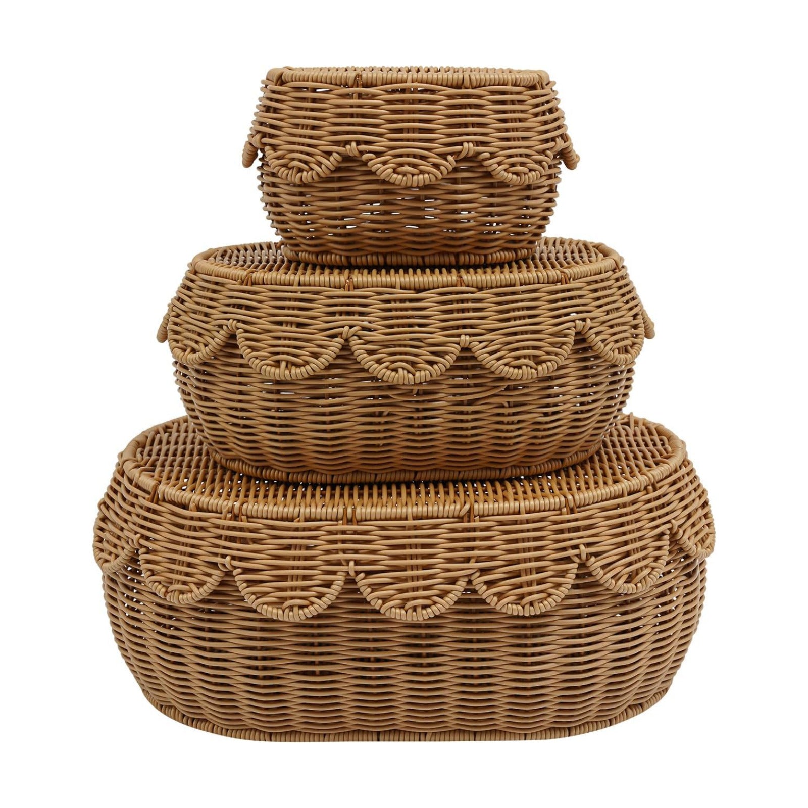 Scalloped Edge Baskets / Medium, Large, Small / Oval / Set of 3