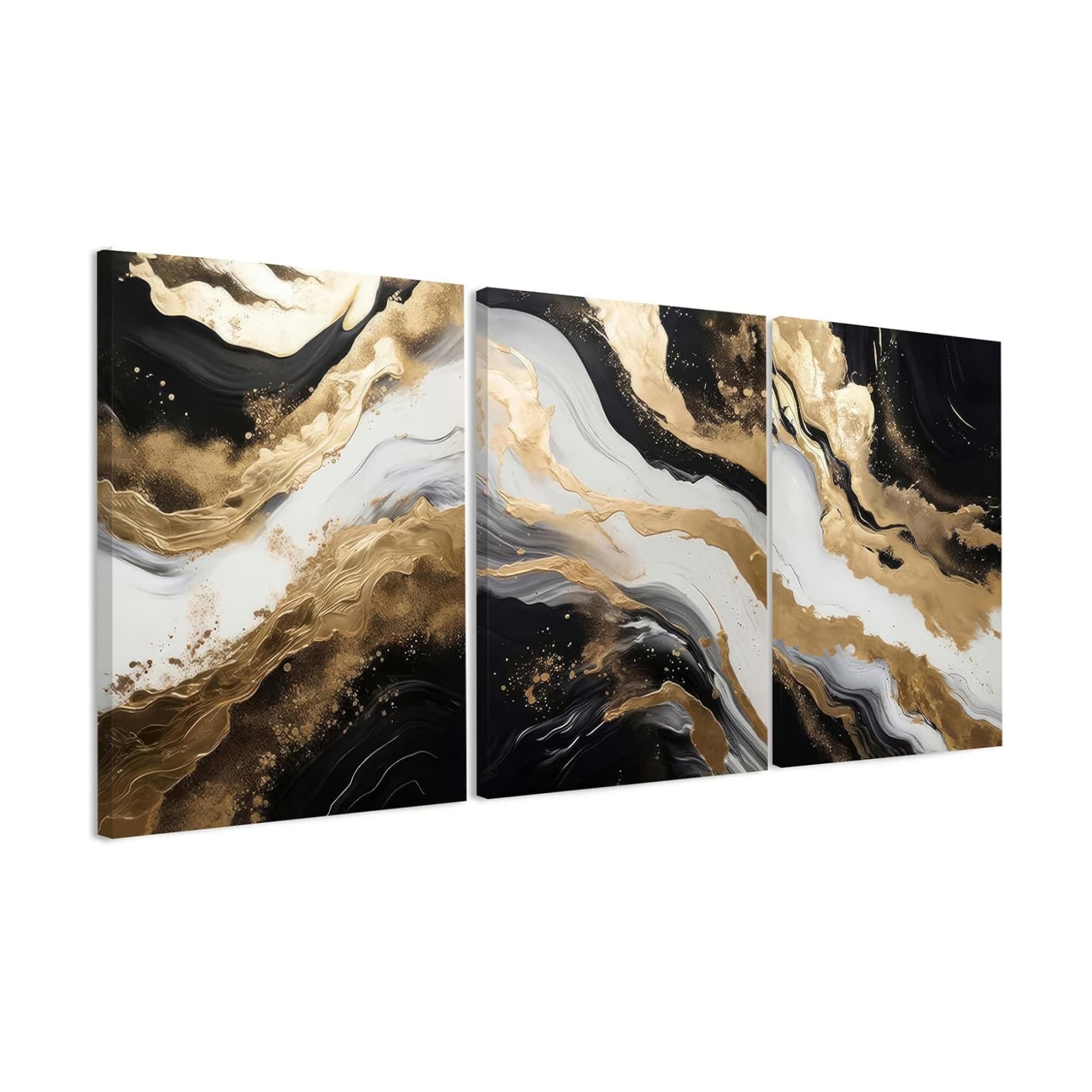 Black Gold Canvas Black Marble Picture Wall / 20L" x 30W / Black and Gold