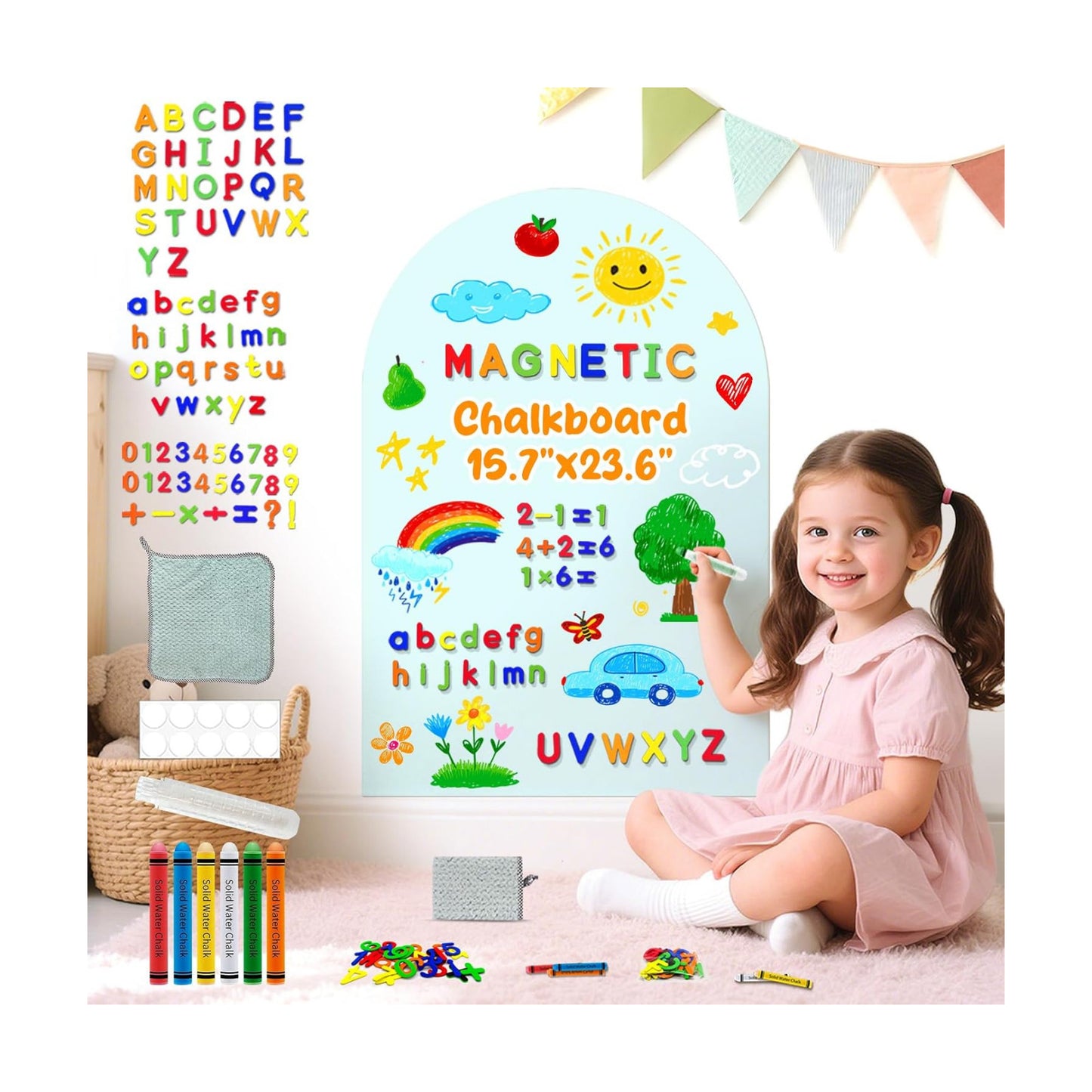 Arch Magnetic Wall Decal Magnet Chalk Board for Kids Peel and Stick Self Adhesive Magnetic / Blue