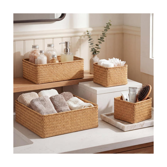 Seagrass Bathroom Woven Basket Organizer Boho Bathroom Decor / Natural Color / Seaweed / Set of 4