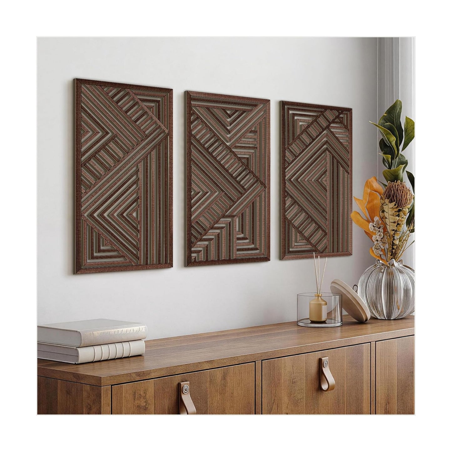 Geometric Minimalist Wooden Home Decor Panels / Geometry II / 16"L x 8"W / Set of 3