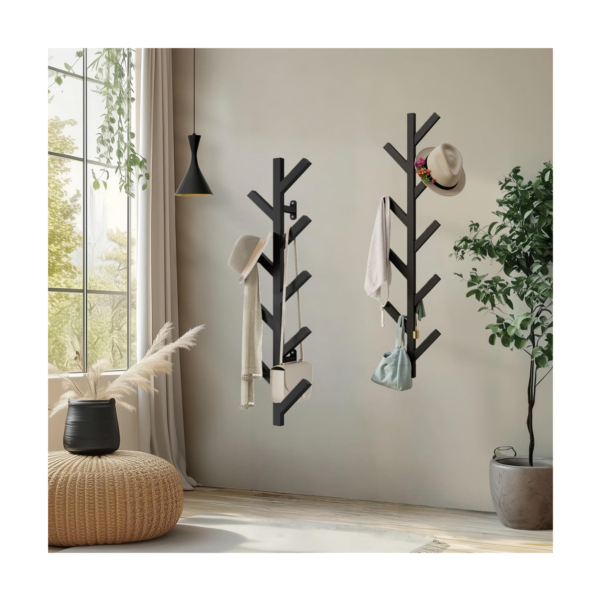 Vlush 2Pack Wall Mounted Coat Rack - 9 Hooks, Modern Metal Design, for Hats, Coats, and Bags - Suitable for Entryways