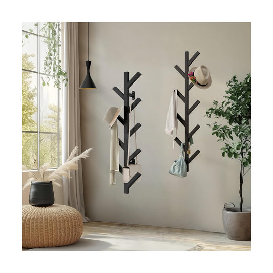 Vlush 2Pack Wall Mounted Coat Rack - 9 Hooks, Modern Metal Design, for Hats, Coats, and Bags - Suitable for Entryways