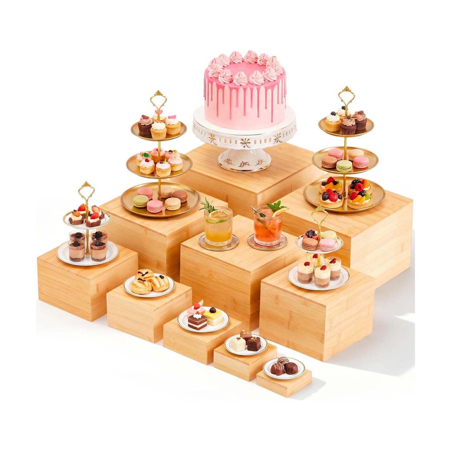 Bamboo Buffet Risers / 9.8'' 8.8'' 7.9'' 6.9'' 5.9'' 4.9'' 4'' 3 / Beige / Set of 10