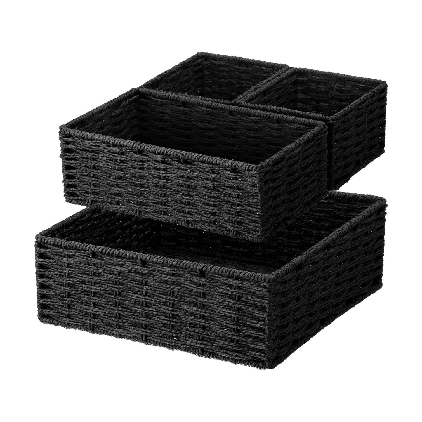 Storage Baskets Set Rustic Paper Rope Woven Decorative Basket / Classic / Black / Set of 4