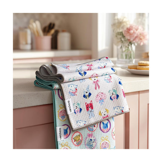 RECYCO Waffle Kitchen Towel Set of 2 - Quick Dry Microfiber Sustainable Dish Towels - Ultra Absorbent Reusable Cleaning Tea Towels - Lightweight Hand Towels,16”x 28”, Puppy Joy