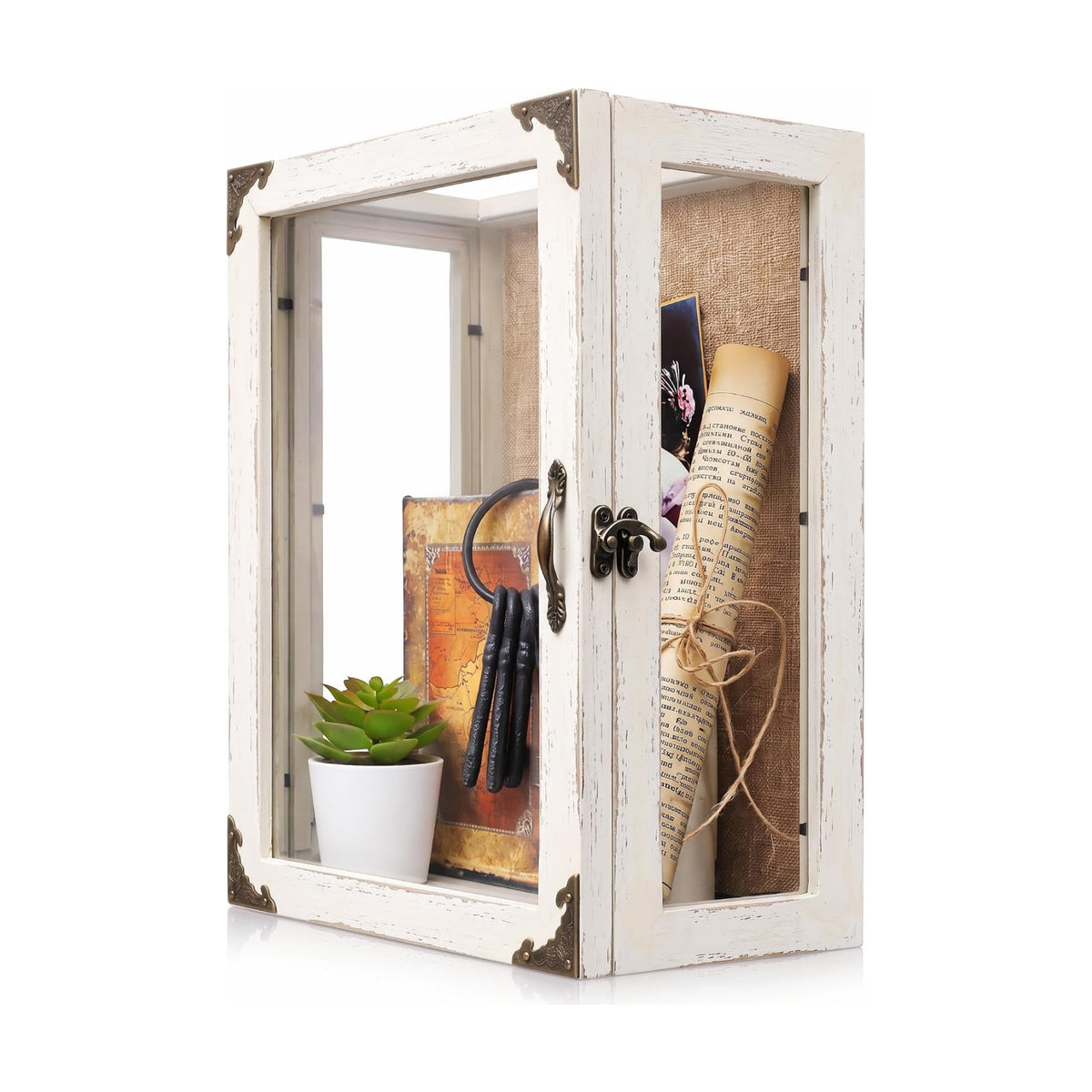 Shadow Box Display Case 11x14 Deep with Glass on 4 Sides, White Solid Wood Memory Box with 6.2" Overall Depth, Wall