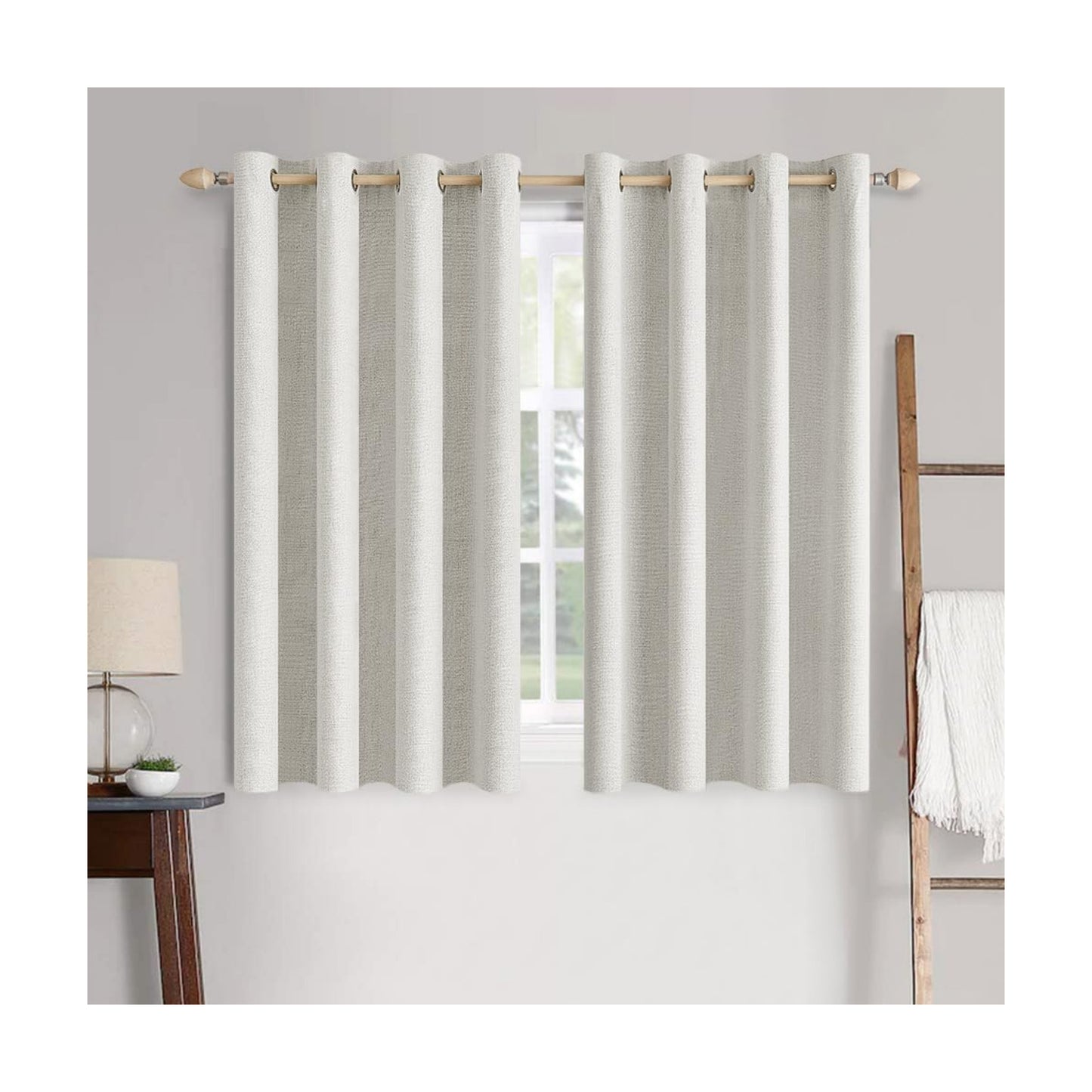 MIULEE 100% Blackout Linen Curtains for Bedroom 52x54 Inches Birch White