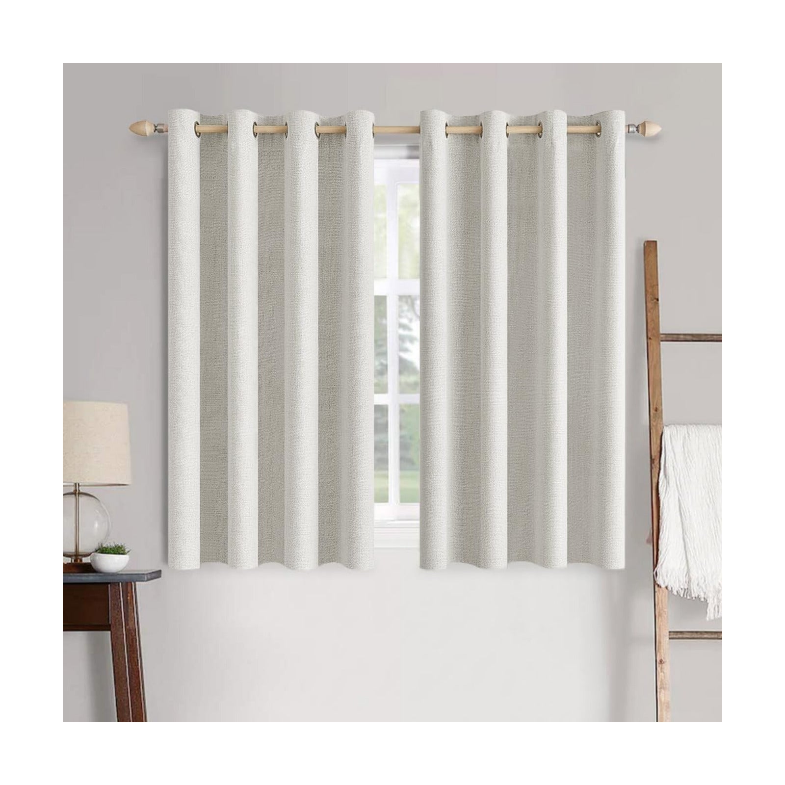 MIULEE 100% Blackout Linen Curtains for Bedroom 52x54 Inches Birch White