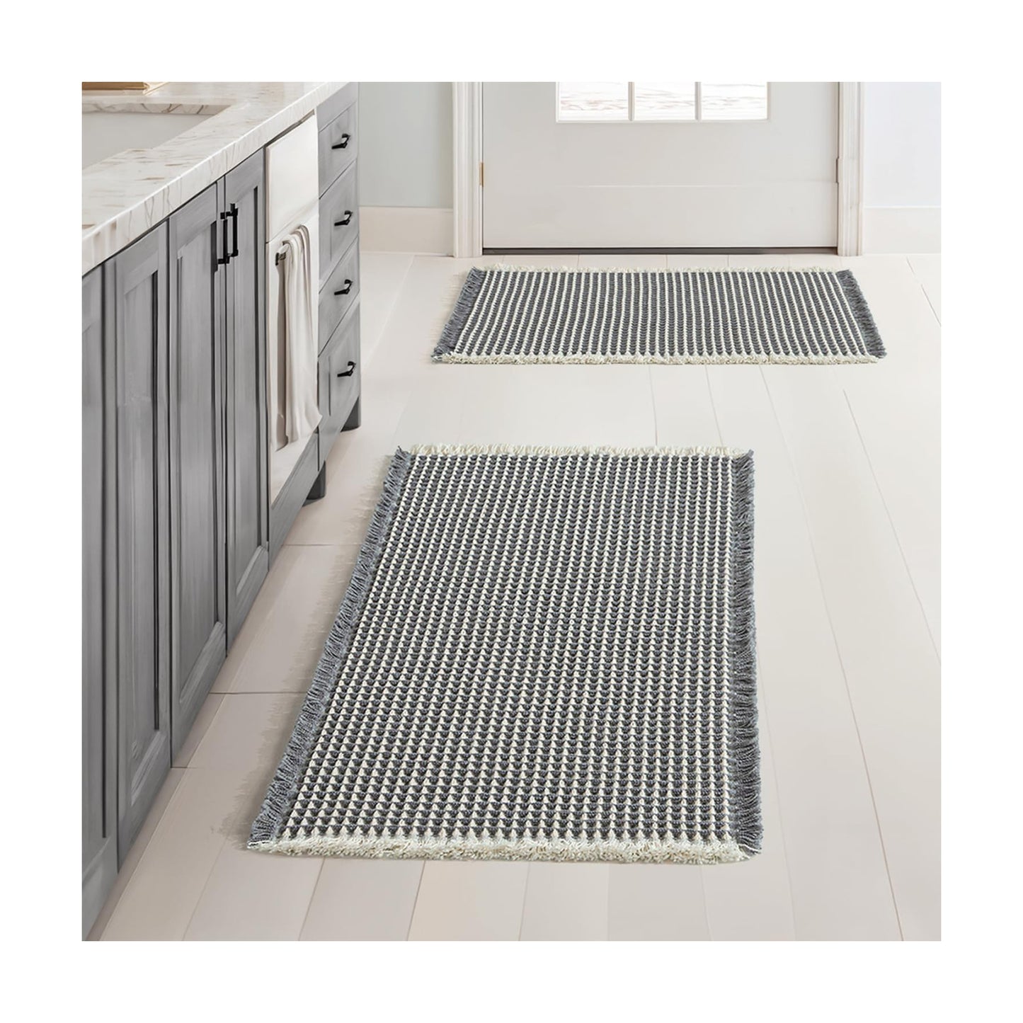MIULEE Set of 2 Waffle Bathroom Rugs Dark Grey&Cream Bath Mat 17x24 Inch