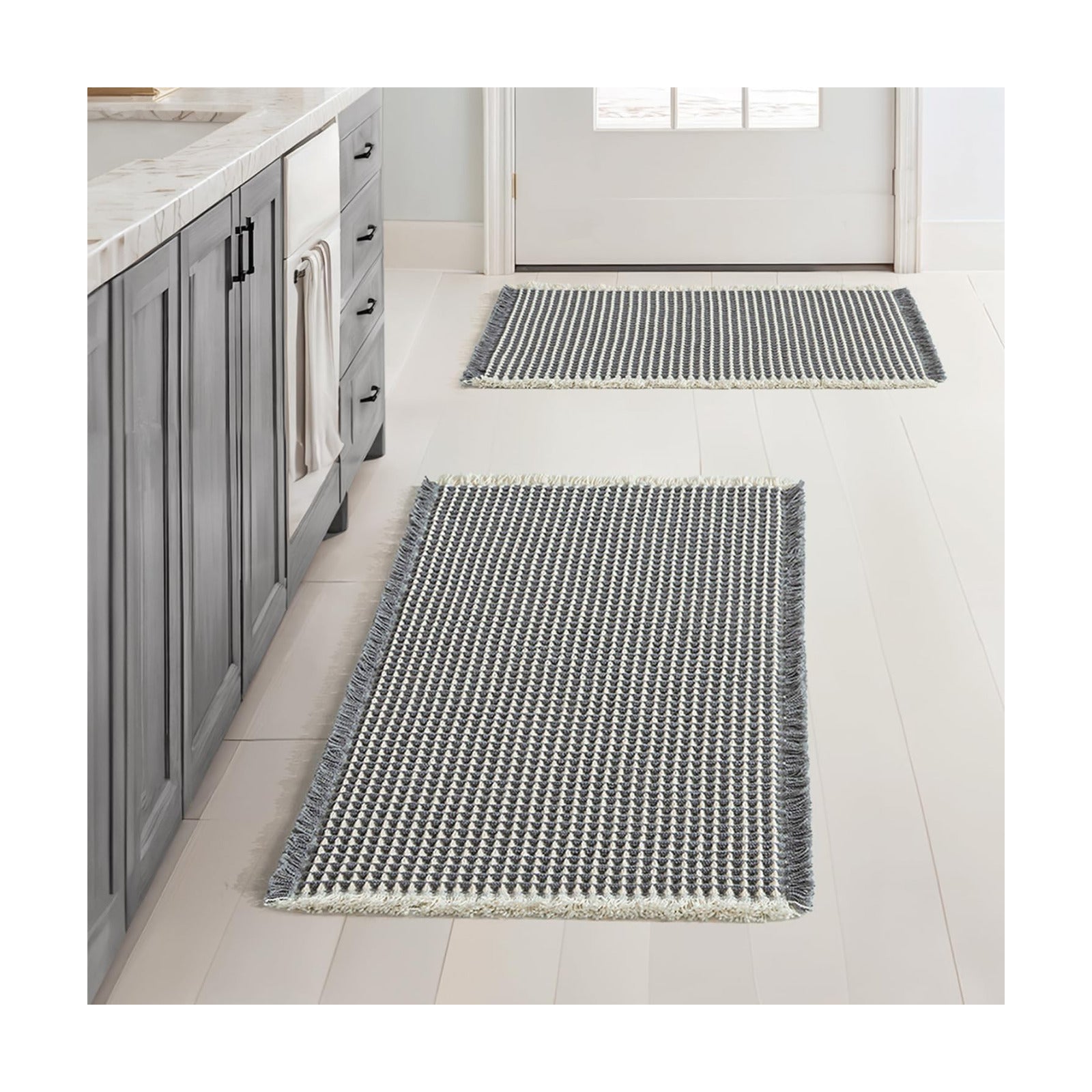 MIULEE Set of 2 Waffle Bathroom Rugs Dark Grey&Cream Bath Mat 17x24 Inch