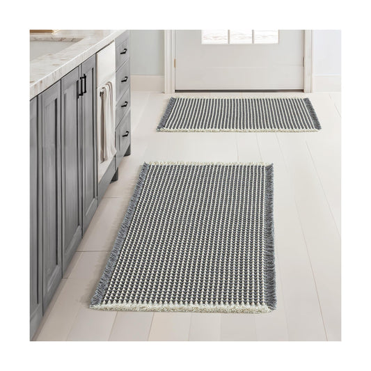 MIULEE Set of 2 Waffle Bathroom Rugs Dark Grey&Cream Bath Mat 17x24 Inch