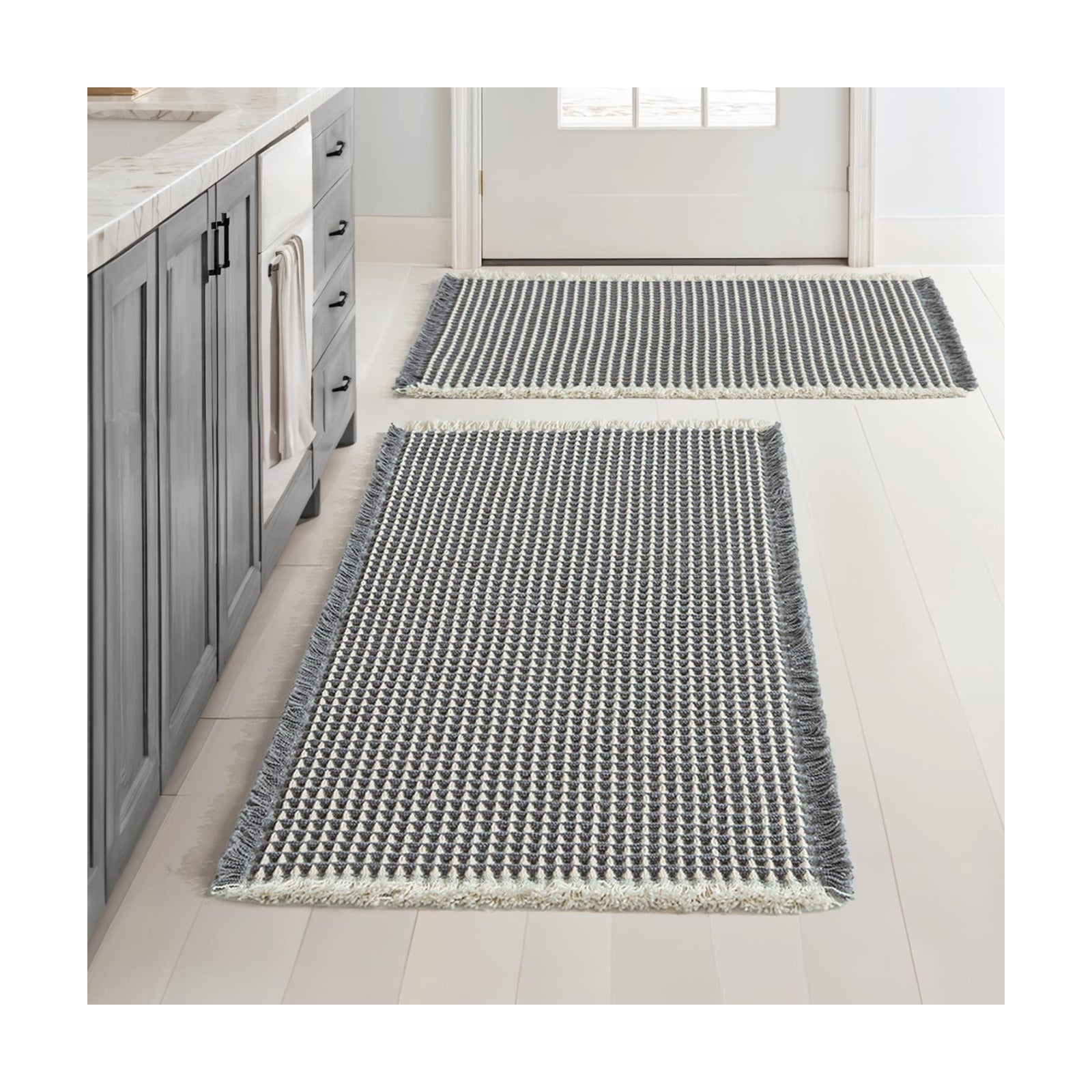 MIULEE Set of 2 Waffle Bathroom Rugs Dark Grey&Cream Bath Mat 18x30 Inch