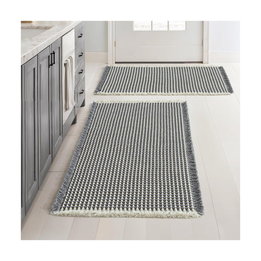 MIULEE Set of 2 Waffle Bathroom Rugs Dark Grey&Cream Bath Mat 18x30 Inch