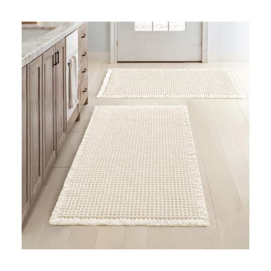 MIULEE Set of 2 Waffle Bathroom Rugs Boho Bath Mat Cream White 18x30 Inch