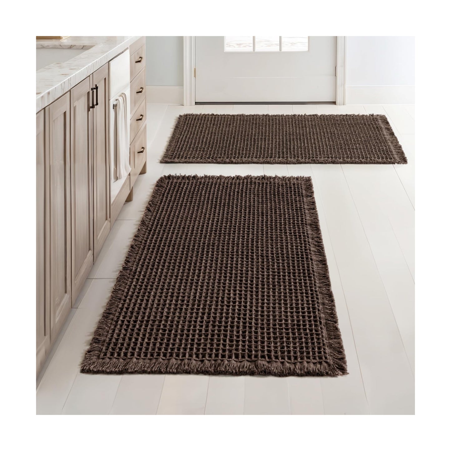 MIULEE Set of 2 Waffle Bathroom Rugs Boho Bath Mat Chocolate 24x36 Inch