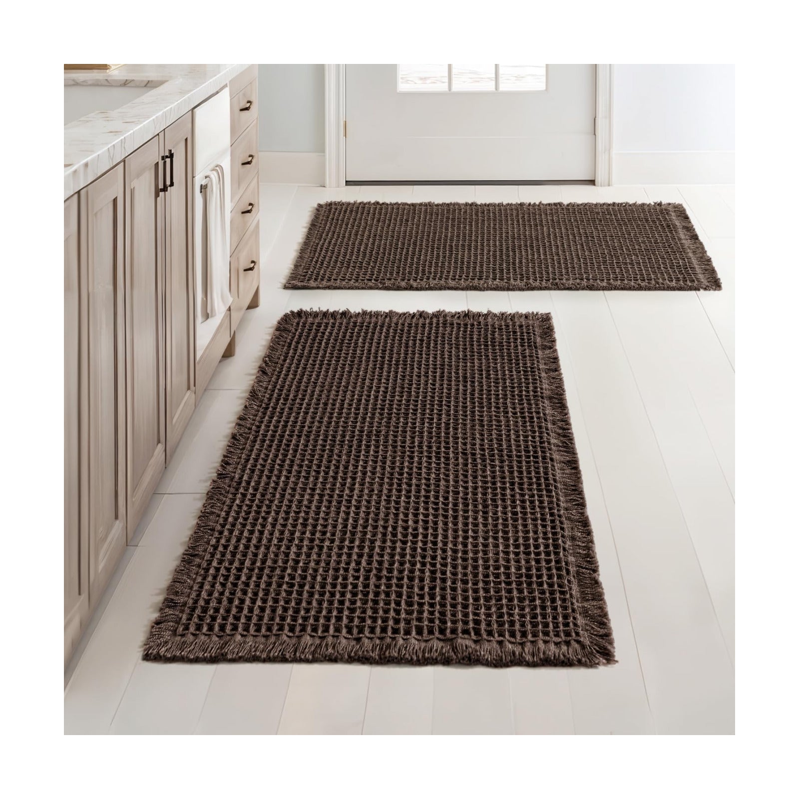 MIULEE Set of 2 Waffle Bathroom Rugs Boho Bath Mat Chocolate 24x36 Inch