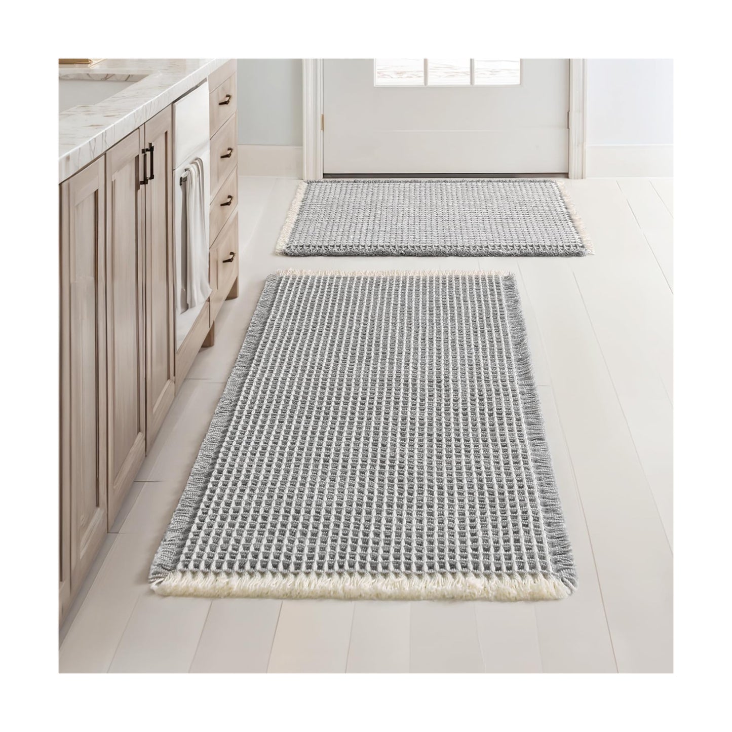 MIULEE Set of 2 Waffle Bathroom Rugs LightGrey&Cream 17"x24"+20"x32"