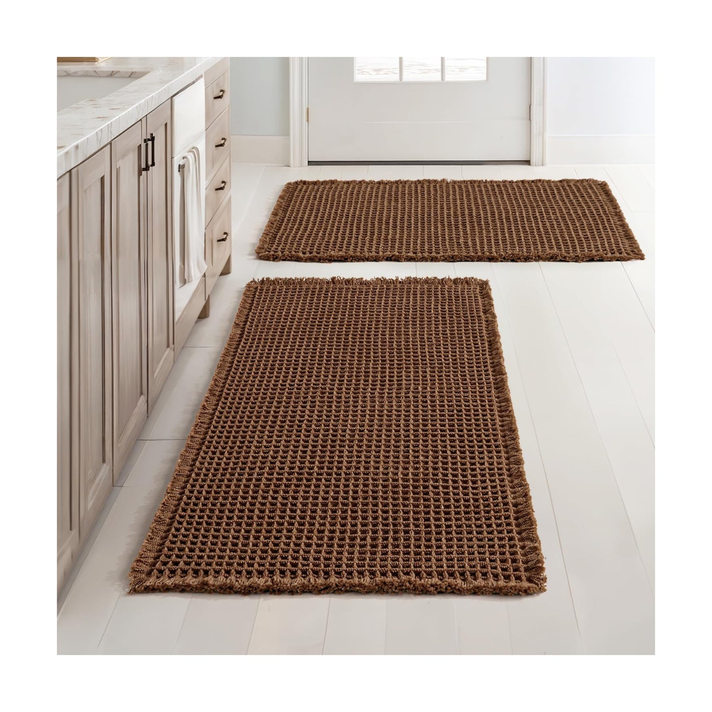 MIULEE Set of 2 Waffle Bathroom Rugs Boho Bath Mat Mocha 18x30 Inch