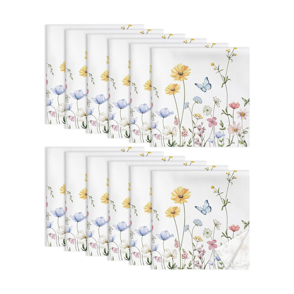 Floral Butterfly Cotton Cloth Napkins, 18×18 in, Set of 12 | Washable Soft Cotton Dinner Napkins with Flower and