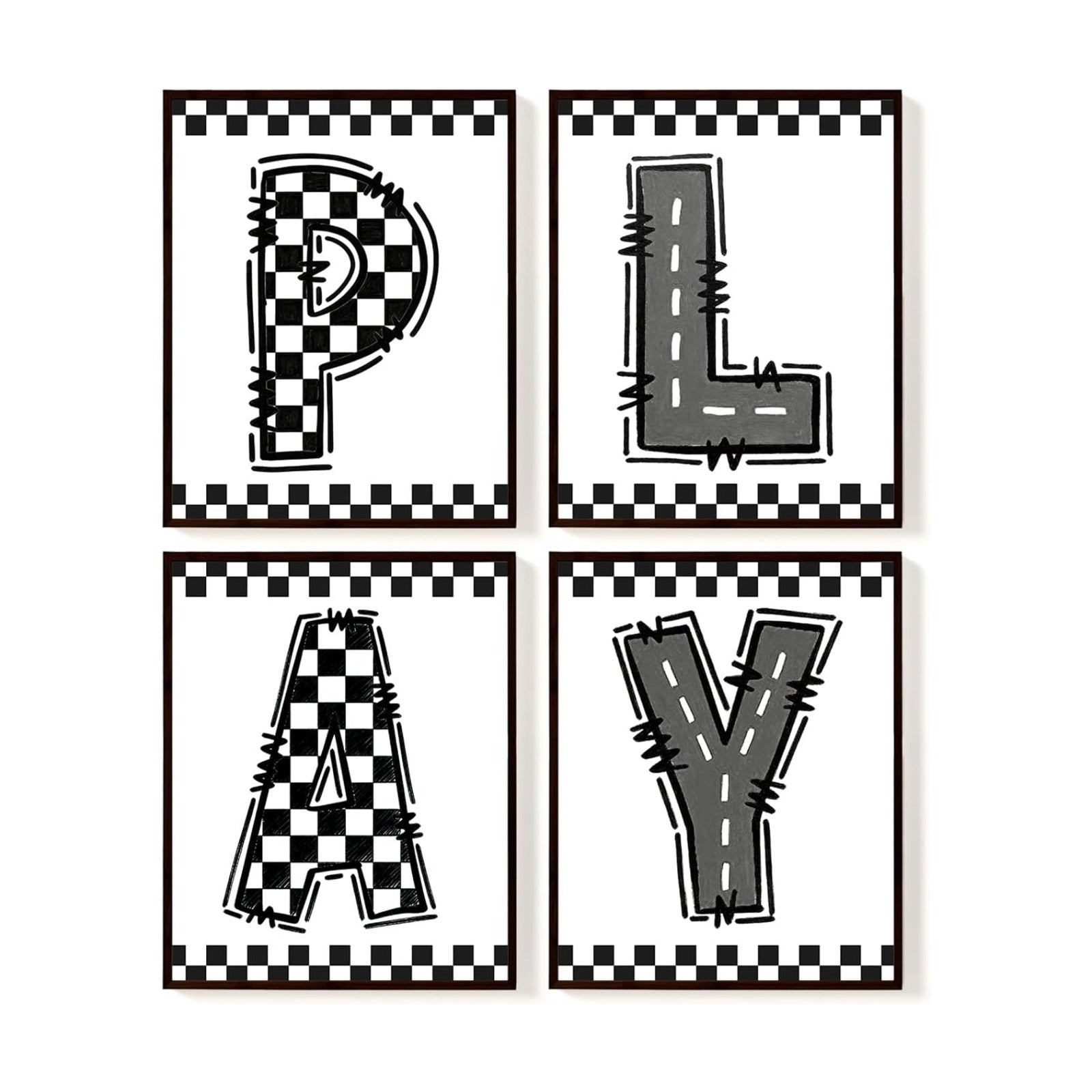 Boys Room Wall Art Decor / 8 x 10 / Play-black and White