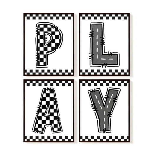 Boys Room Wall Art Decor / 8 x 10 / Play-black and White