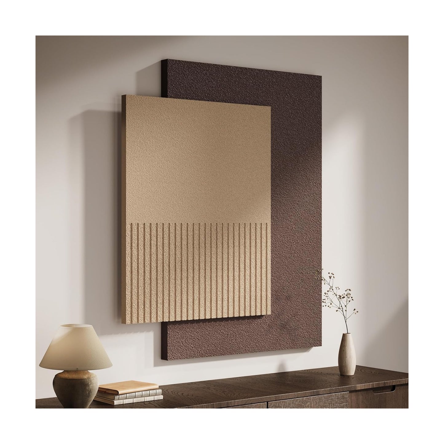 Large Brown 3D Textured Wall Art, Minimalist Neutral Artworks for Walls