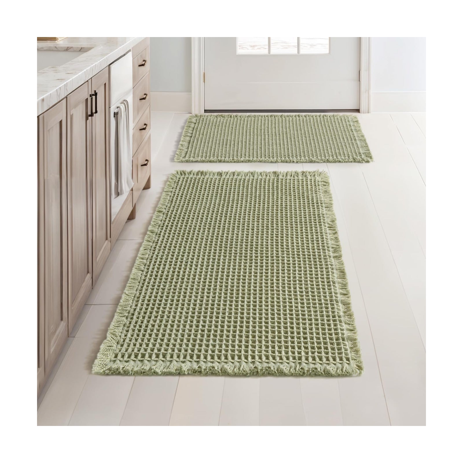 MIULEE Set of 2 Waffle Bathroom Rugs Sage Green Bath Mat 17"x24"+20"x32"