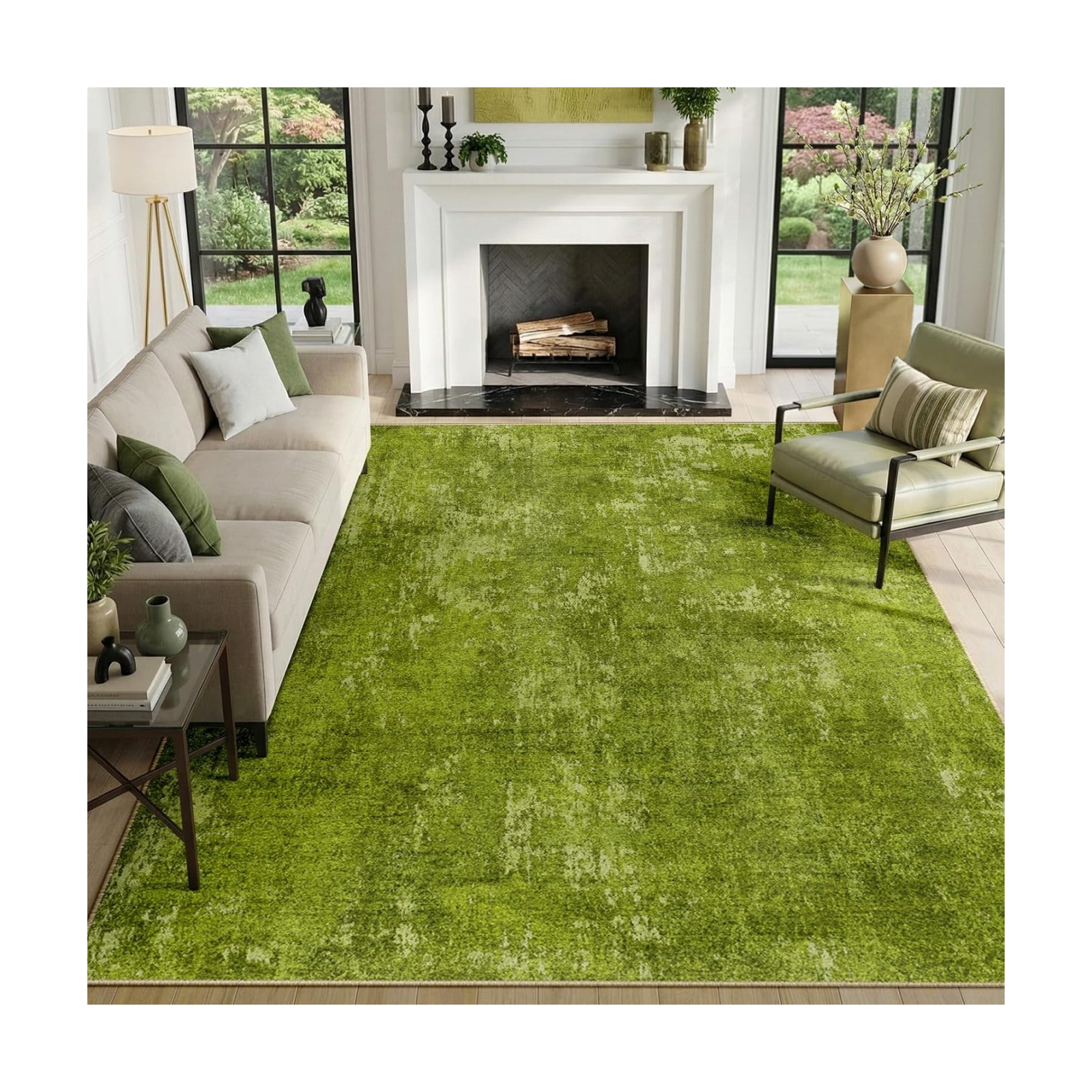 RELEANY Washable 8'x10' Abstract Area Rug for Living Room Grass Green