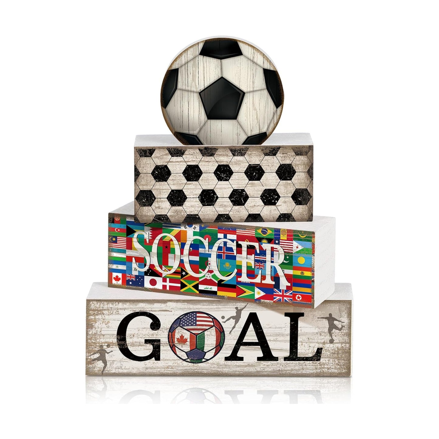 Moucuny 4 Pcs Soccer Centerpieces Table Wooden Block Signs Ball Topper