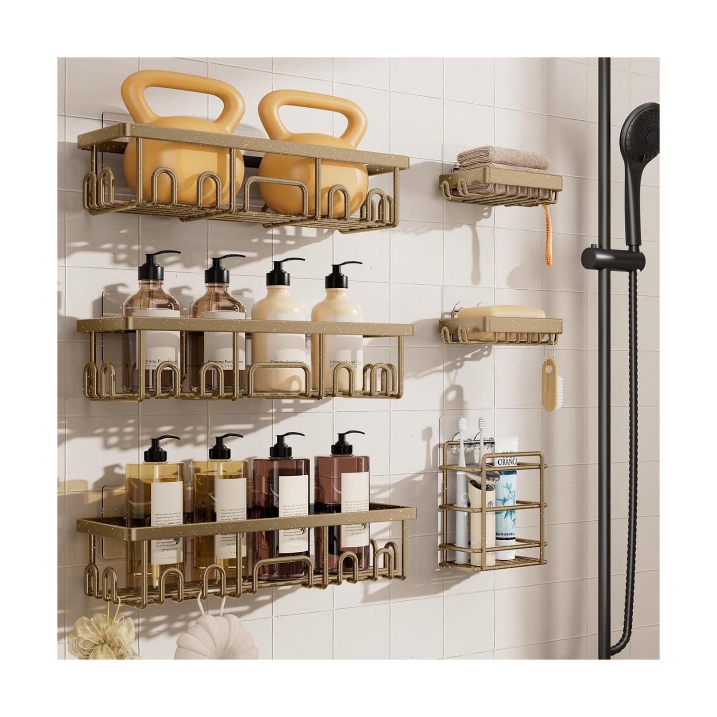 Veken Shower Caddy 6-Pack, No Drilling & Rustproof, Waterproof Adhesive Shelves Rack with Soap Holder, Large Capacity