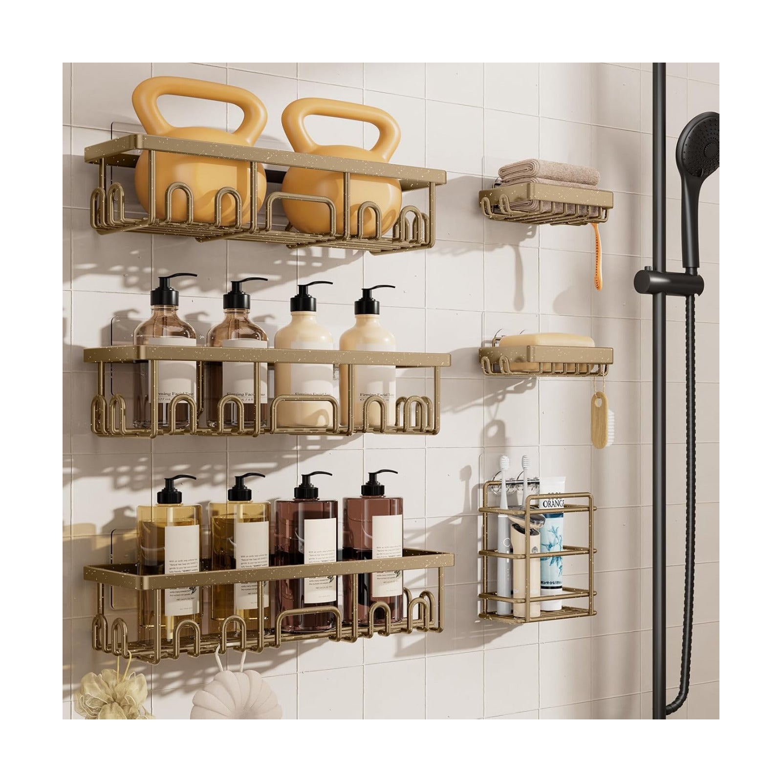 Veken Shower Caddy 6-Pack, No Drilling & Rustproof, Waterproof Adhesive Shelves Rack with Soap Holder, Large Capacity