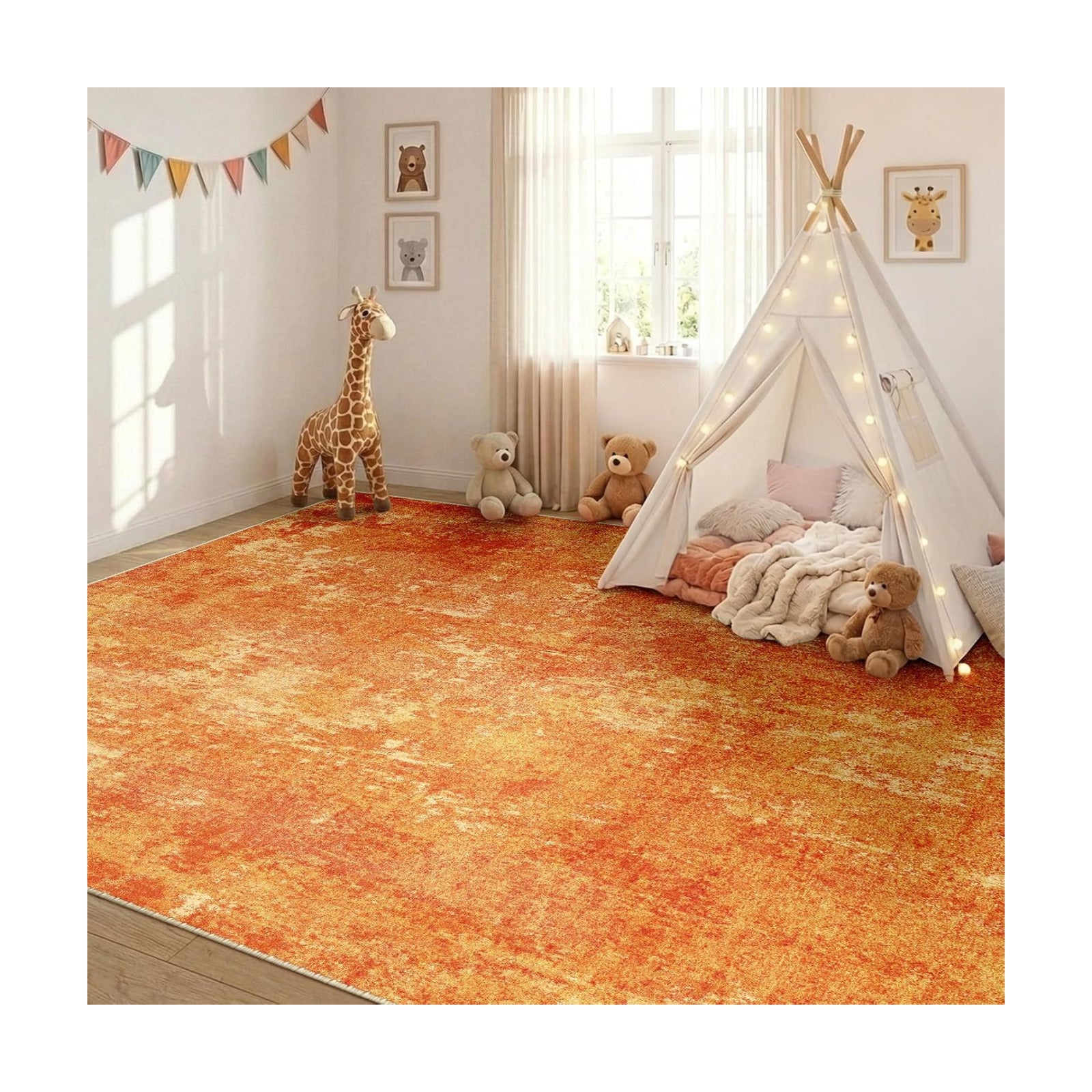 RELEANY Washable 6'x9' Abstract Area Rug for Living Room Orange