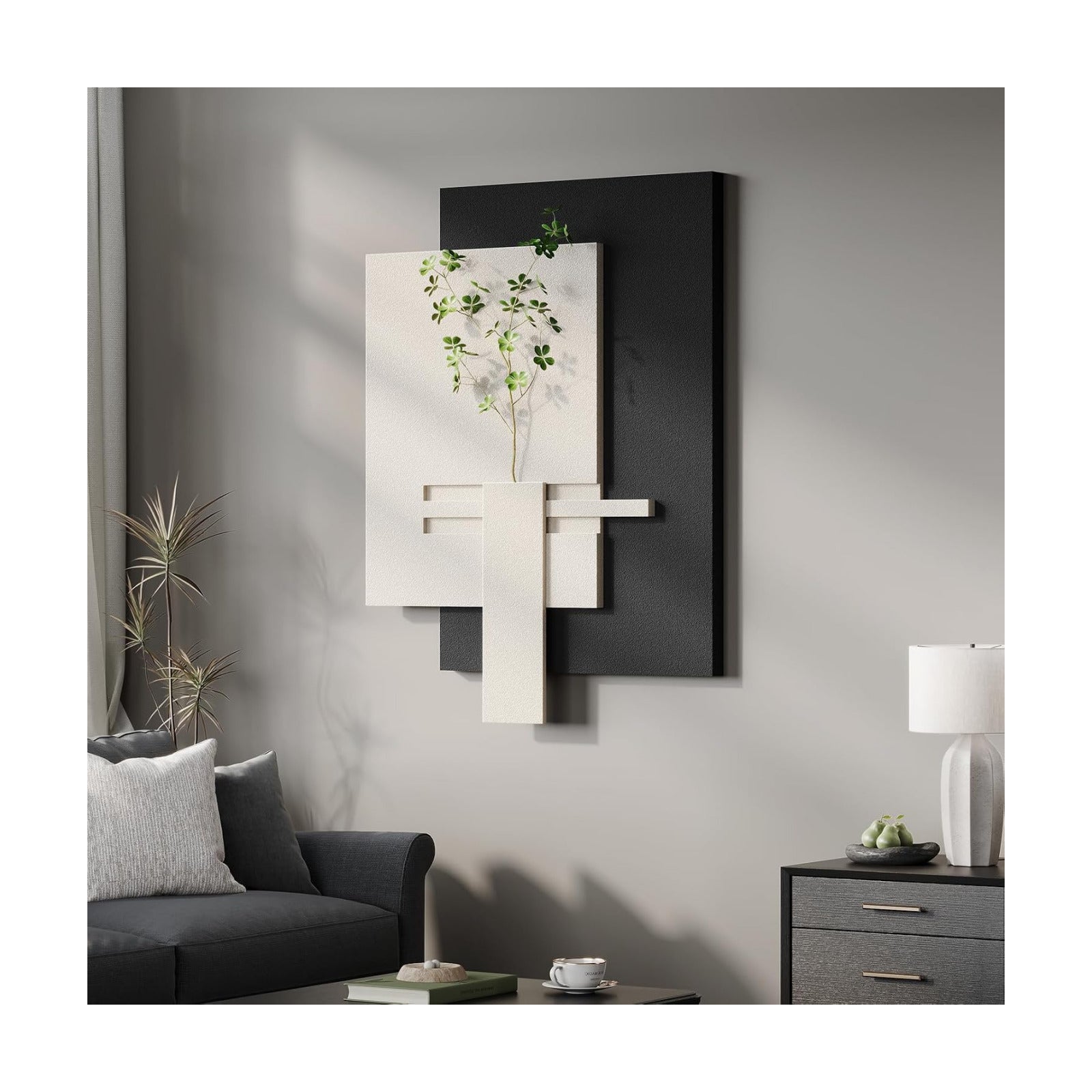 3D Black and White Abstract Wall Art, Modern Minimalist Artwork for Walls