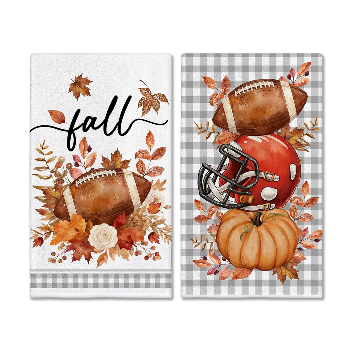Bonsai Tree Fall Kitchen Towels, Fall Football Decor, Plaid Hand Towels
