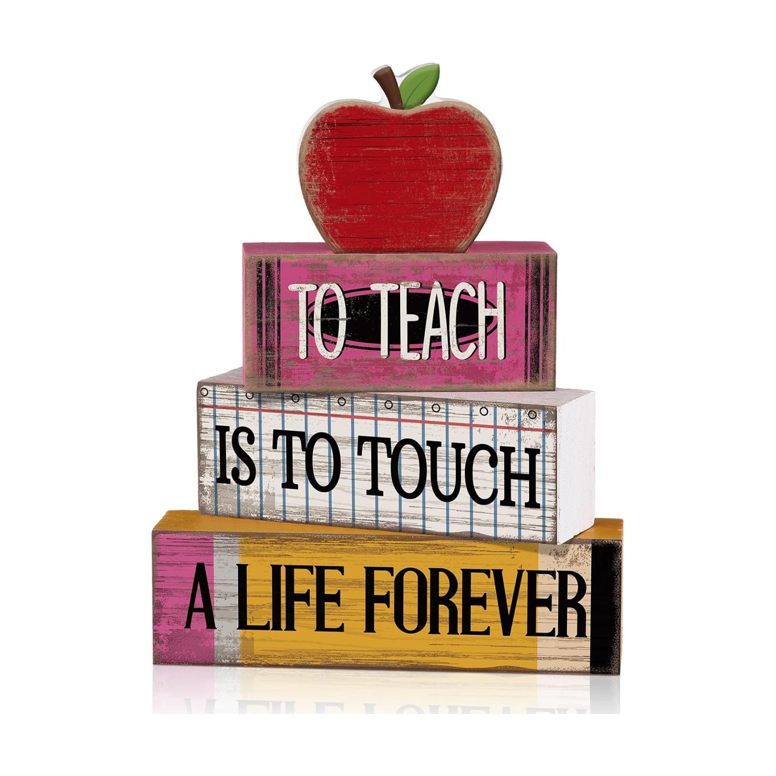 Moucuny 4 Pcs Back to School Table Decorations Retro Red Wooden Apple Decor