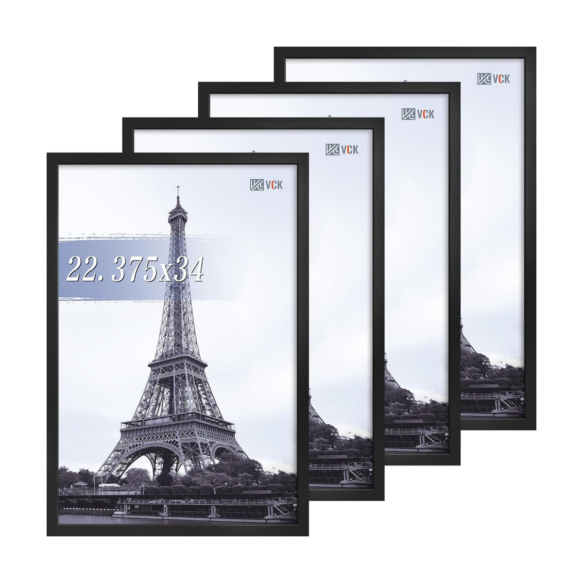 VCK 22.375x34 Poster Frame Black 4 Pack, Wide Thick Wood Border, for Print | Exclusive Woodgrain, Wall Hanging, HD